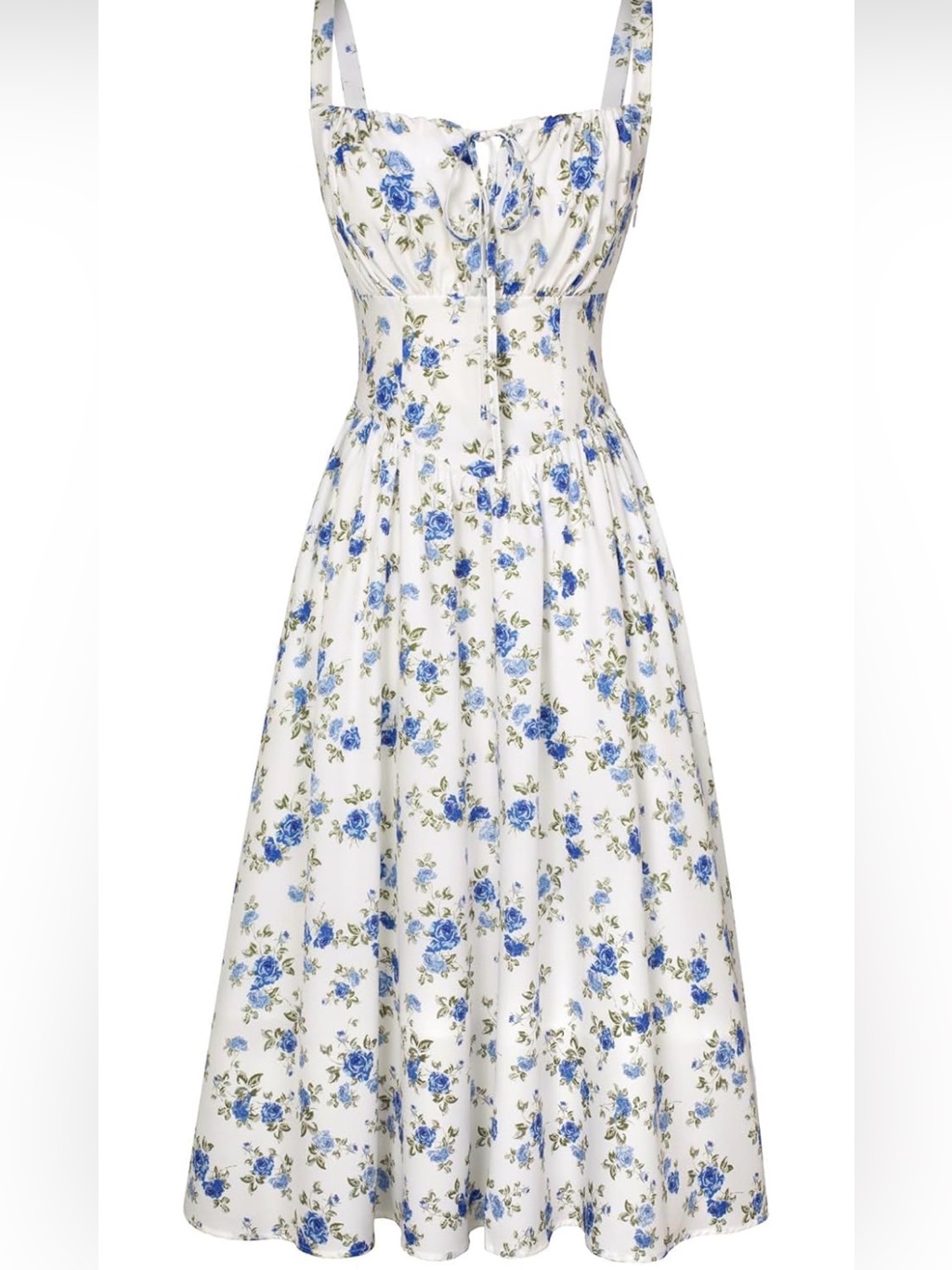 Amazon White Midi Dress With Blue Floral Print